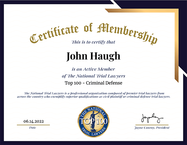 Certificate of membership for John Haugh